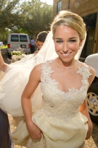 Bride getting in Car