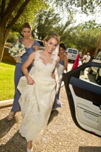 Bride getting in Car