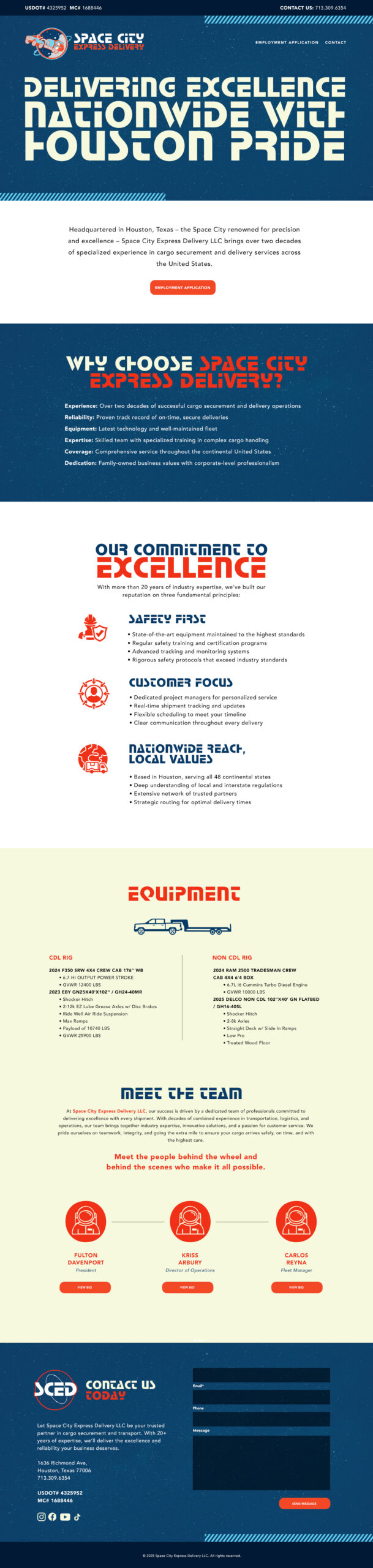 Space City Express Delivery website design by PWL Studio, Houston logistics and delivery services.